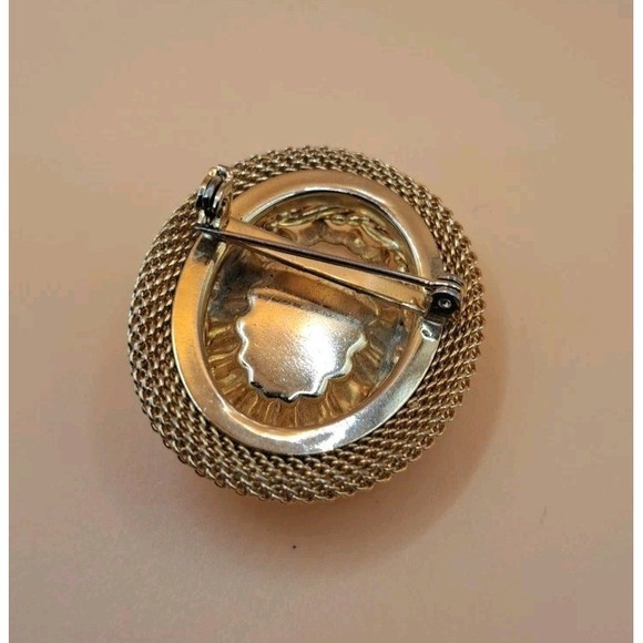 Vintage Unique Dark Cabachon Gold Tone Filigree Moroccan Matrix Brooch Unsigned - Picture 4 of 5